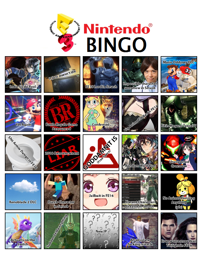 E3 bingo 2018 Bingo2018