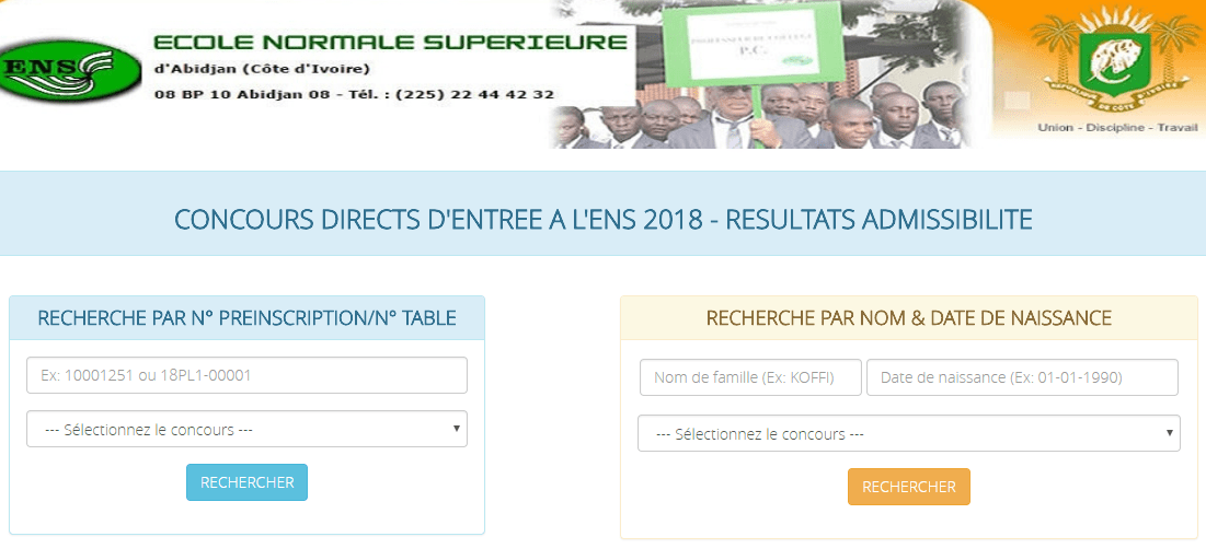 Resultats ENS abidjan 2022-2023 résultats concours ENS cote d'ivoire 2022-2023 Concours directs d'entree a l'ENS 2022 - resultats admissibilite