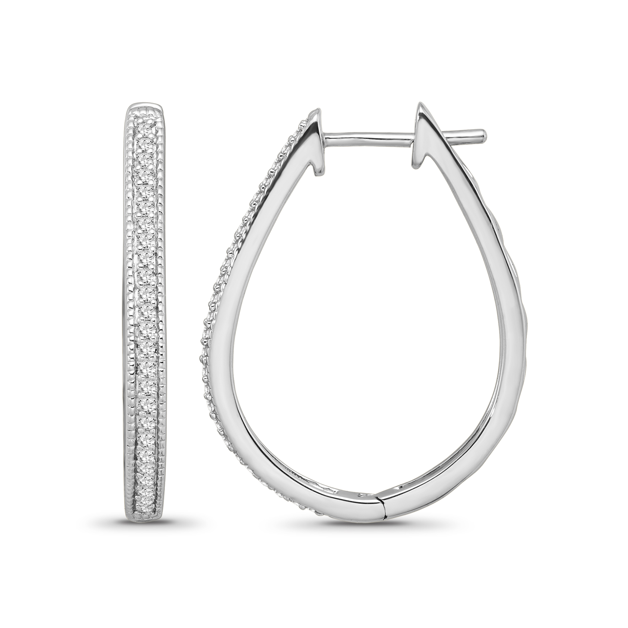 Sterling Silver Diamond Oval Hoop Earrings (1/4 cttw, I-J Color, I2 ...
